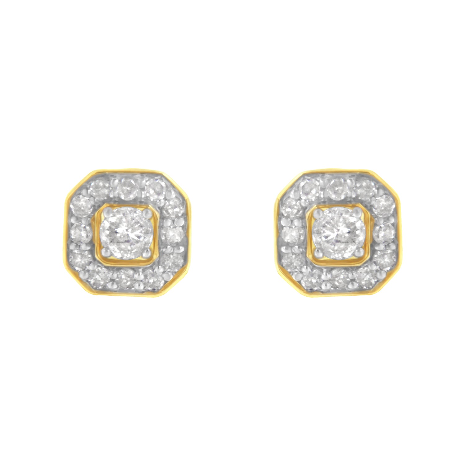 Haus of Brilliance 2 Micron 10KT Yellow Gold Plated Sterling Silver Diamond Square Stud Earrings (1/2 cttw, J-K Color, I2-3 Clarity)