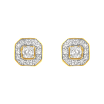 Haus of Brilliance 2 Micron 10KT Yellow Gold Plated Sterling Silver Diamond Square Stud Earrings (1/2 cttw, J-K Color, I2-3 Clarity)