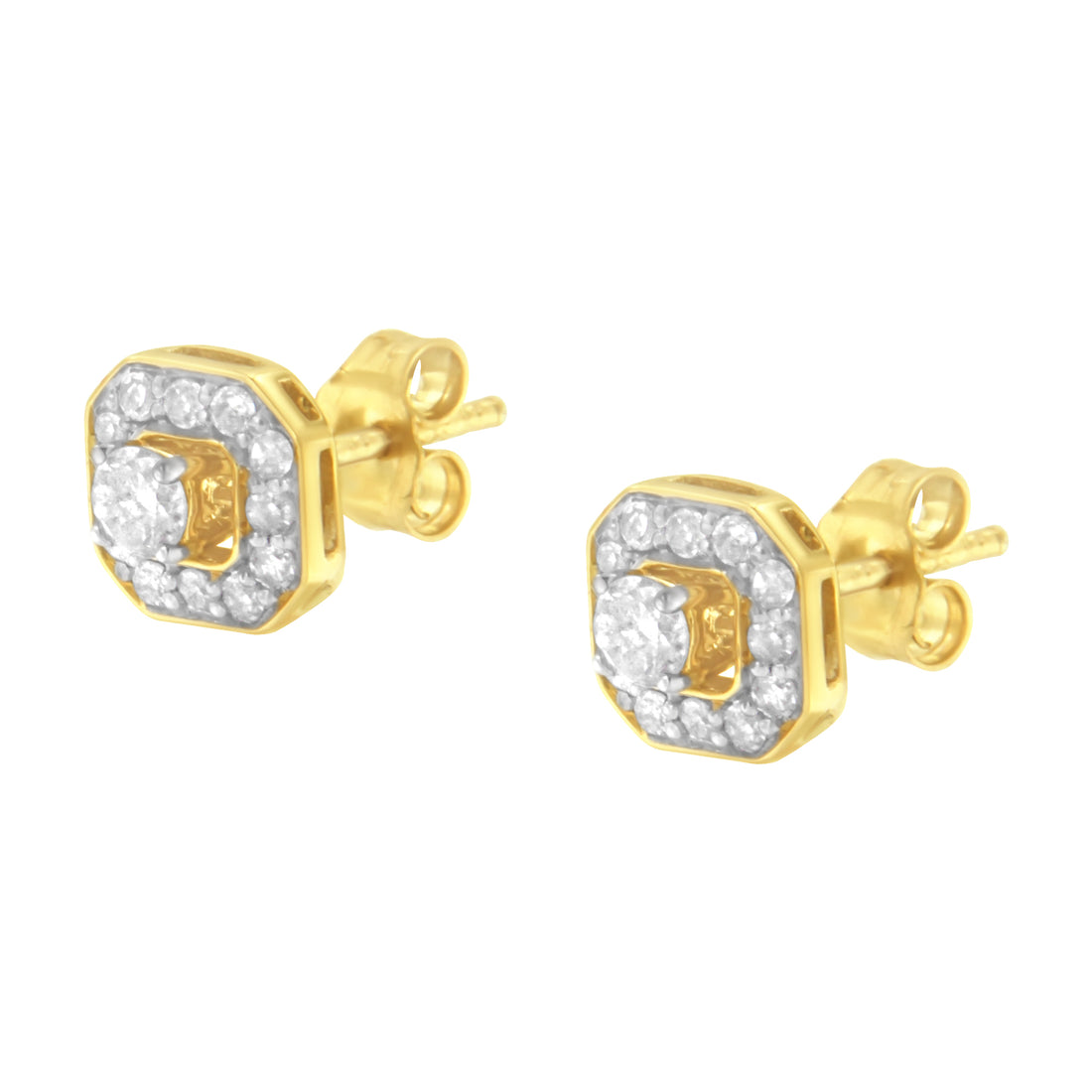 Haus of Brilliance 2 Micron 10KT Yellow Gold Plated Sterling Silver Diamond Square Stud Earrings (1/2 cttw, J-K Color, I2-3 Clarity)
