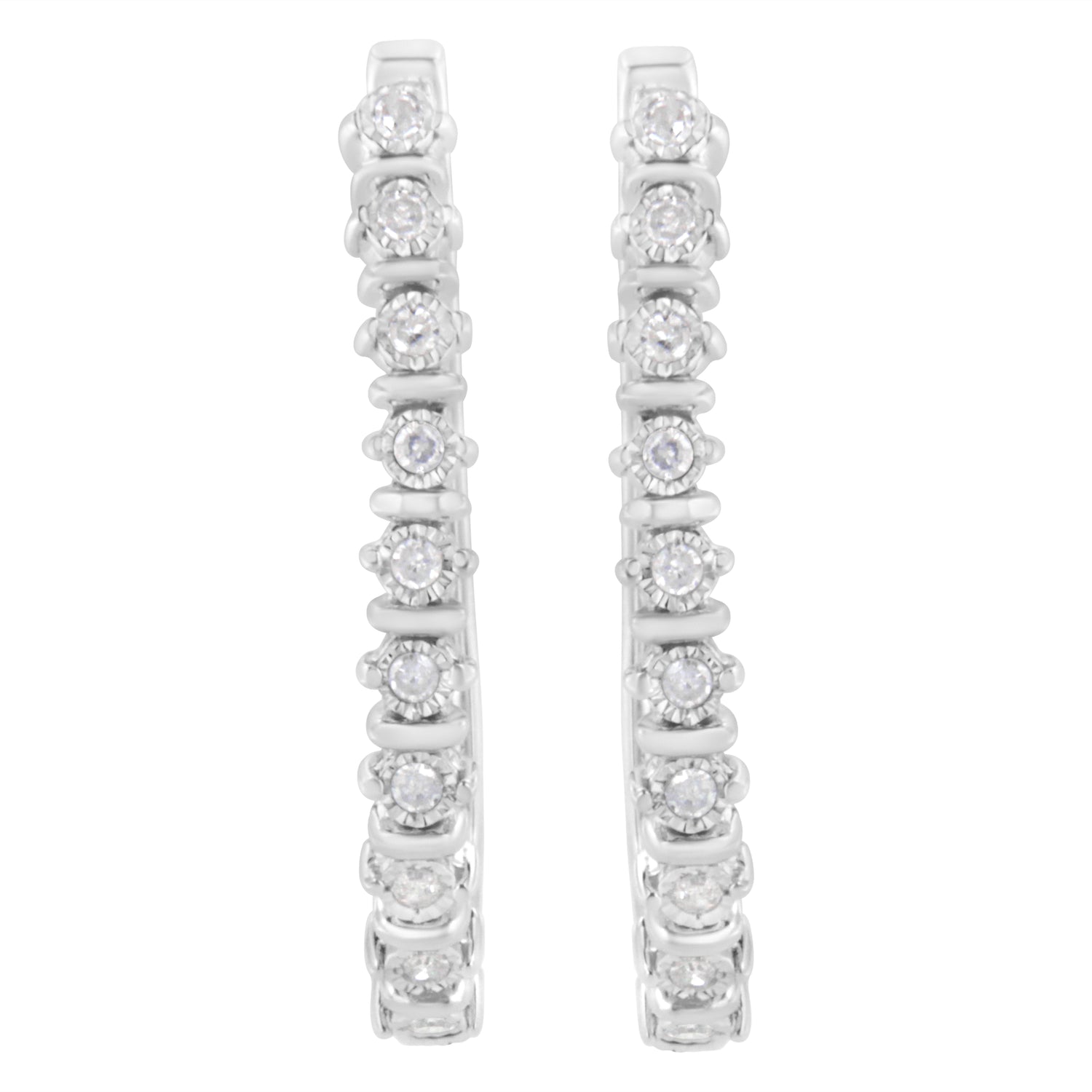 Haus of Brilliance .925 Sterling Silver 1/4 cttw Miracle-Set Round-Cut Diamond Hoop Earring (I-J Color, I2-I3 Clarity)