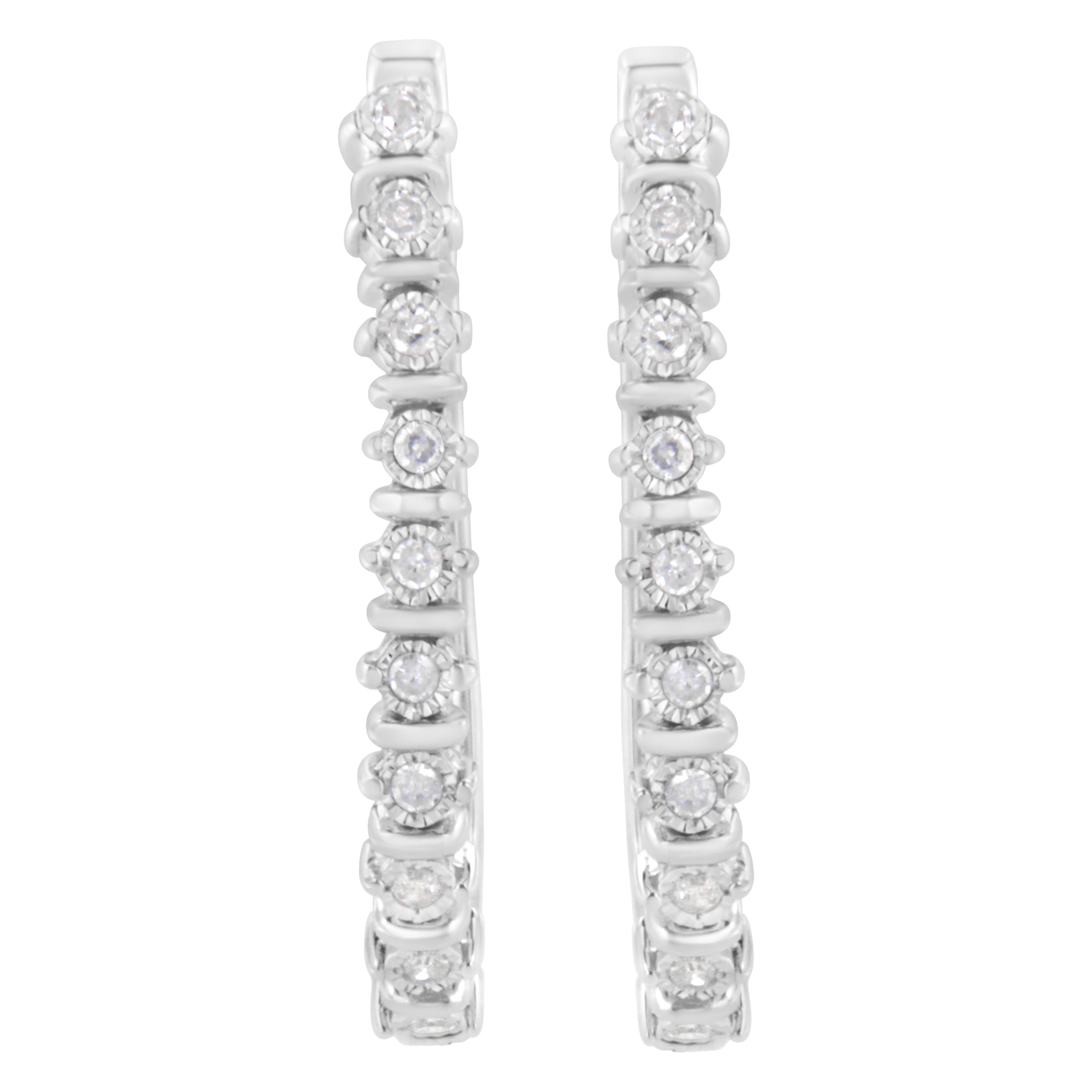 Haus of Brilliance .925 Sterling Silver 1/4 cttw Miracle-Set Round-Cut Diamond Hoop Earring (I-J Color, I2-I3 Clarity)