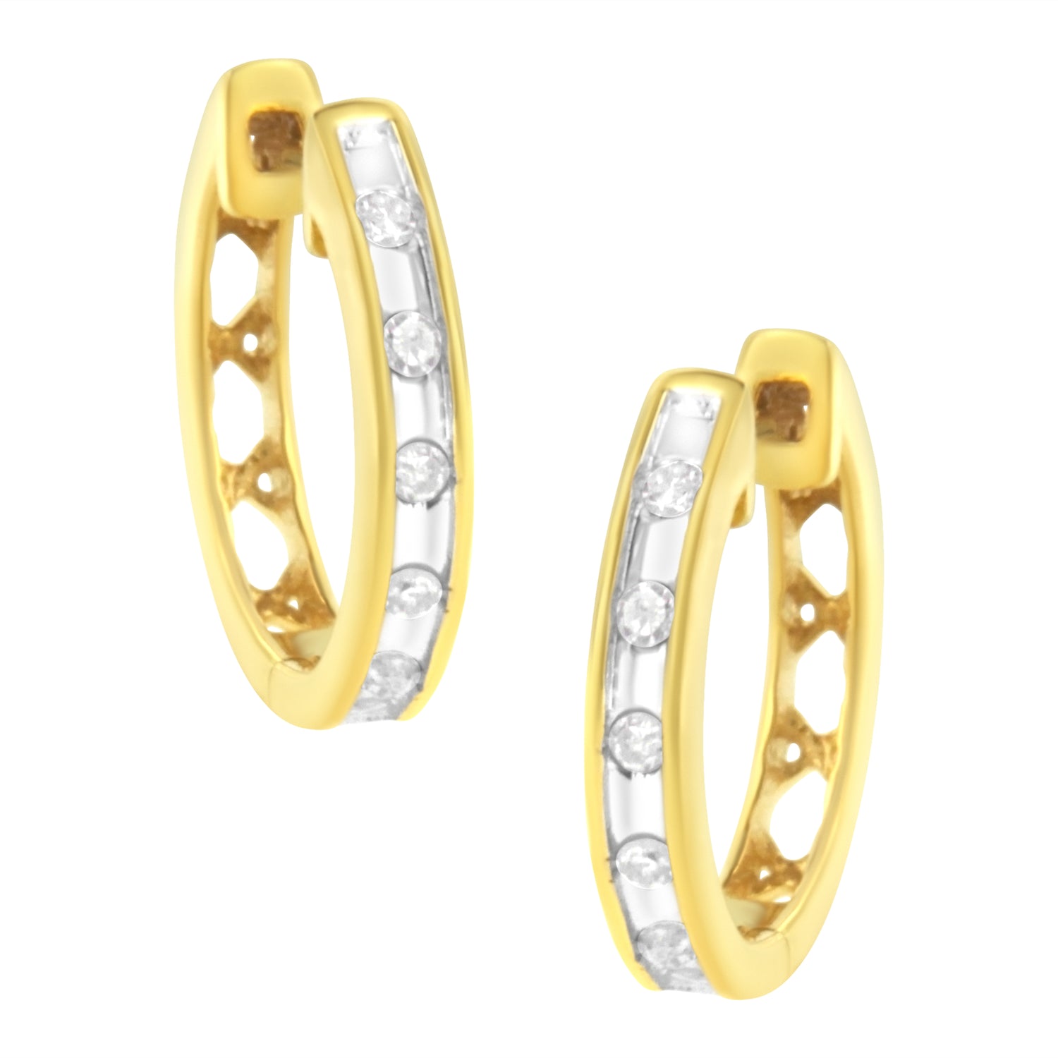 Haus of Brilliance 10K Yellow Gold Plated .925 Sterling Silver Channel Set Round-Cut Diamond Accent Classic Hoop Earrings (I-J Color, I1-I2 Clarity)