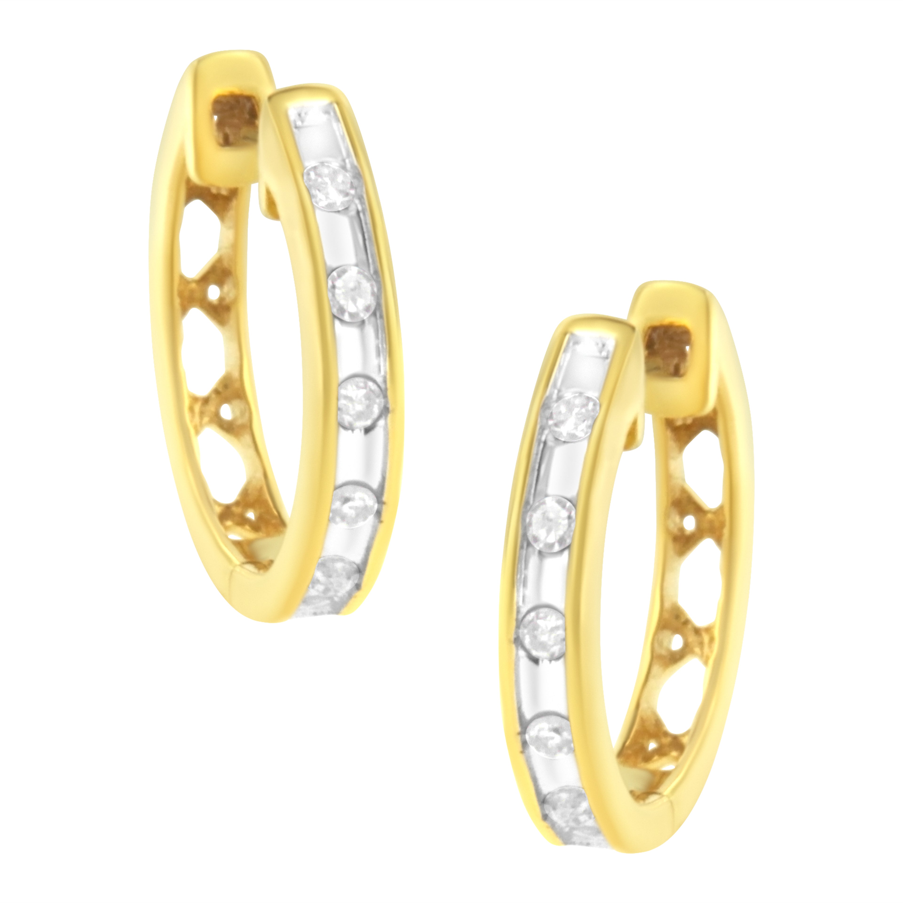 Haus of Brilliance 10K Yellow Gold Plated .925 Sterling Silver Channel Set Round-Cut Diamond Accent Classic Hoop Earrings (I-J Color, I1-I2 Clarity)