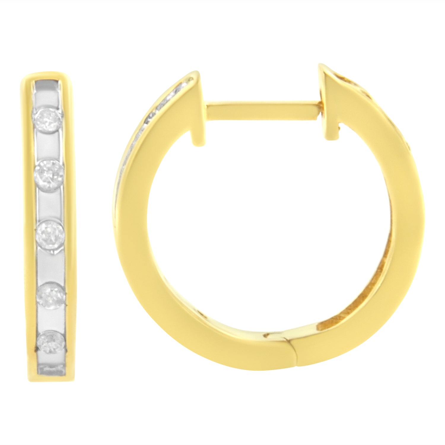 Haus of Brilliance 10K Yellow Gold Plated .925 Sterling Silver Channel Set Round-Cut Diamond Accent Classic Hoop Earrings (I-J Color, I1-I2 Clarity)