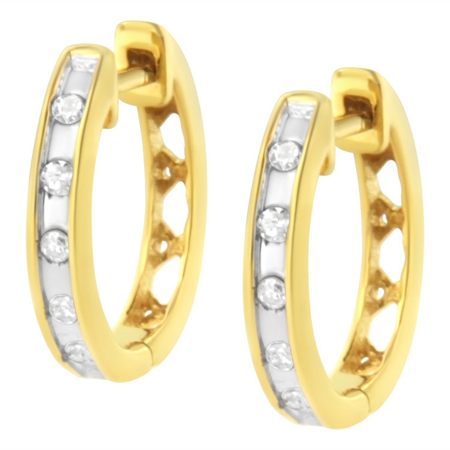 Haus of Brilliance 10K Yellow Gold Plated .925 Sterling Silver Channel Set Round-Cut Diamond Accent Classic Hoop Earrings (I-J Color, I1-I2 Clarity)