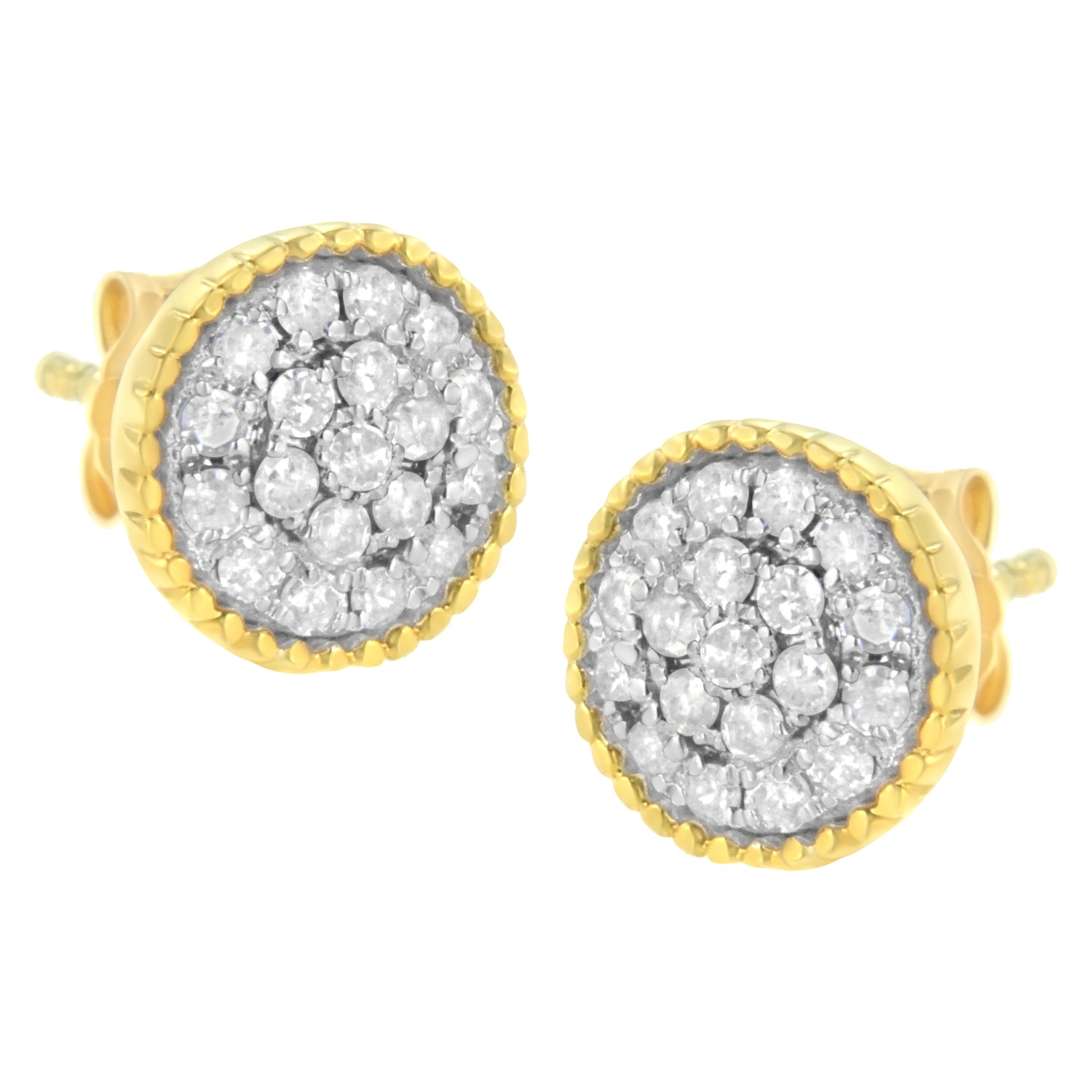 Haus of Brilliance 10K Yellow Gold Plated .925 Sterling Silver 1/2 cttw Diamond Floral Cluster Milgrained Stud Earring (I-J Color, I2-I3 Clarity)