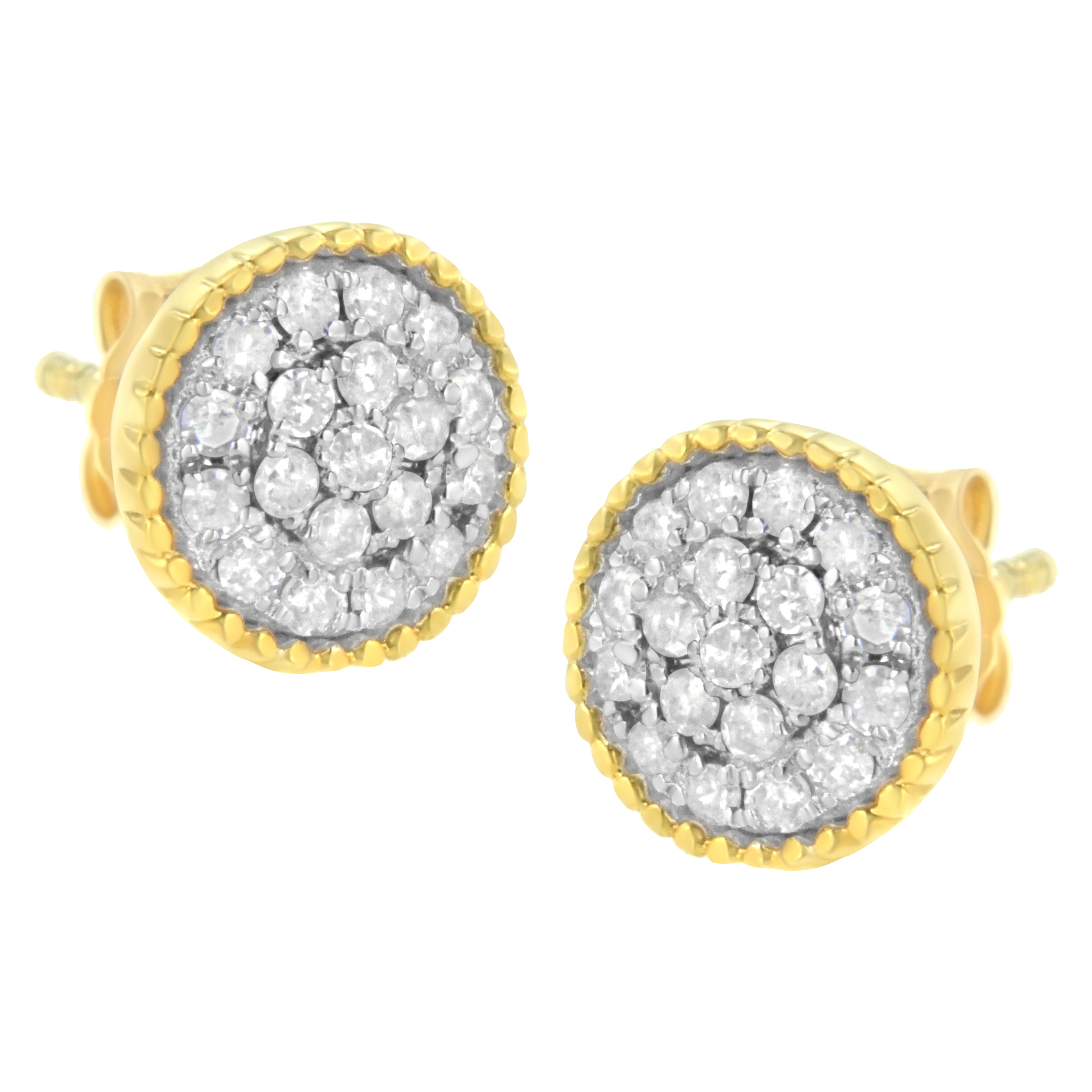 Haus of Brilliance 10K Yellow Gold Plated .925 Sterling Silver 1/2 cttw Diamond Floral Cluster Milgrained Stud Earring (I-J Color, I2-I3 Clarity)