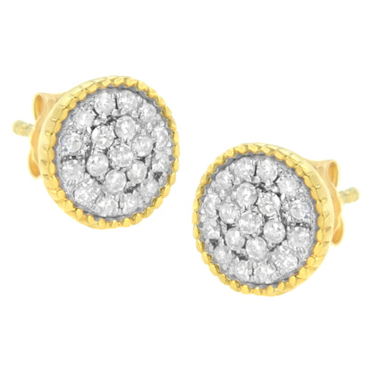 Haus of Brilliance 10K Yellow Gold Plated .925 Sterling Silver 1/2 cttw Diamond Floral Cluster Milgrained Stud Earring (I-J Color, I2-I3 Clarity)