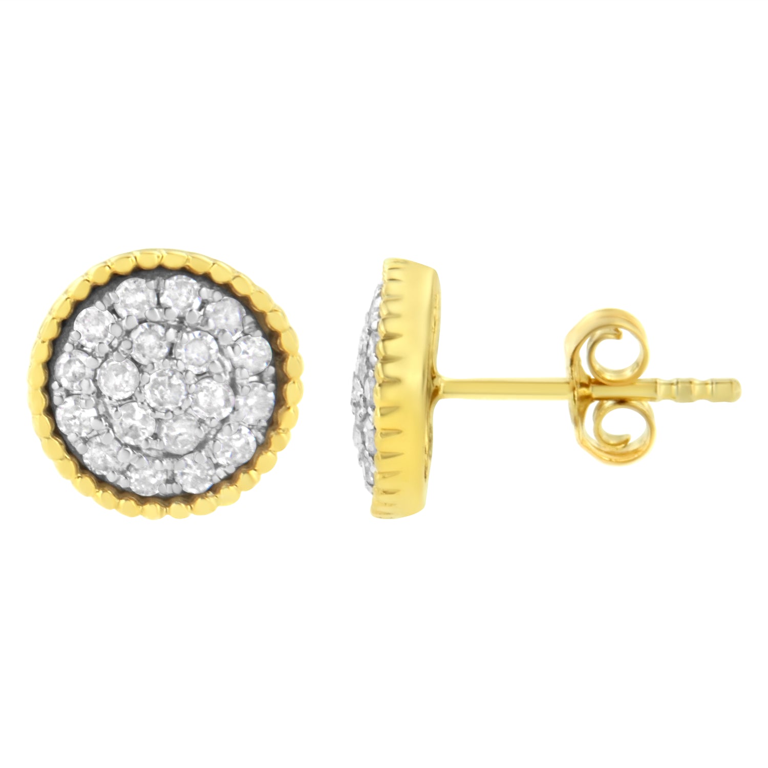 Haus of Brilliance 10K Yellow Gold Plated .925 Sterling Silver 1/2 cttw Diamond Floral Cluster Milgrained Stud Earring (I-J Color, I2-I3 Clarity)