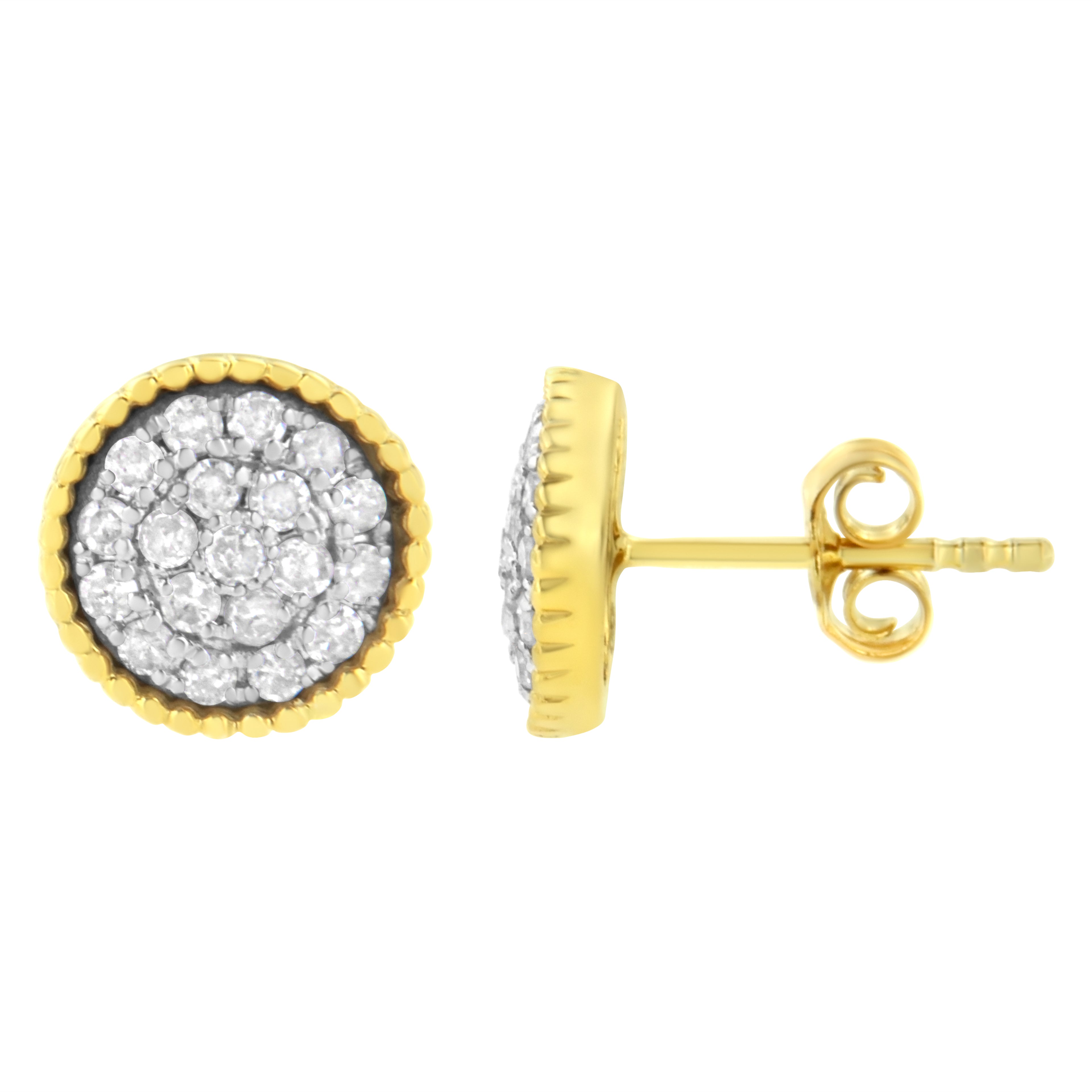 Haus of Brilliance 10K Yellow Gold Plated .925 Sterling Silver 1/2 cttw Diamond Floral Cluster Milgrained Stud Earring (I-J Color, I2-I3 Clarity)