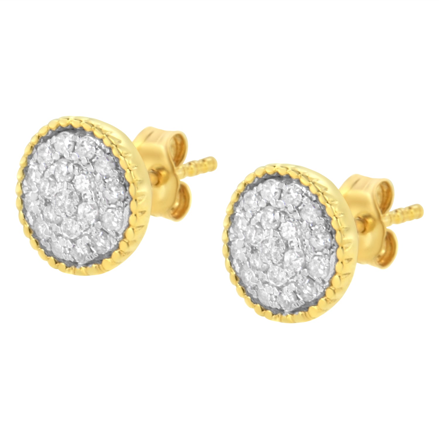 Haus of Brilliance 10K Yellow Gold Plated .925 Sterling Silver 1/2 cttw Diamond Floral Cluster Milgrained Stud Earring (I-J Color, I2-I3 Clarity)