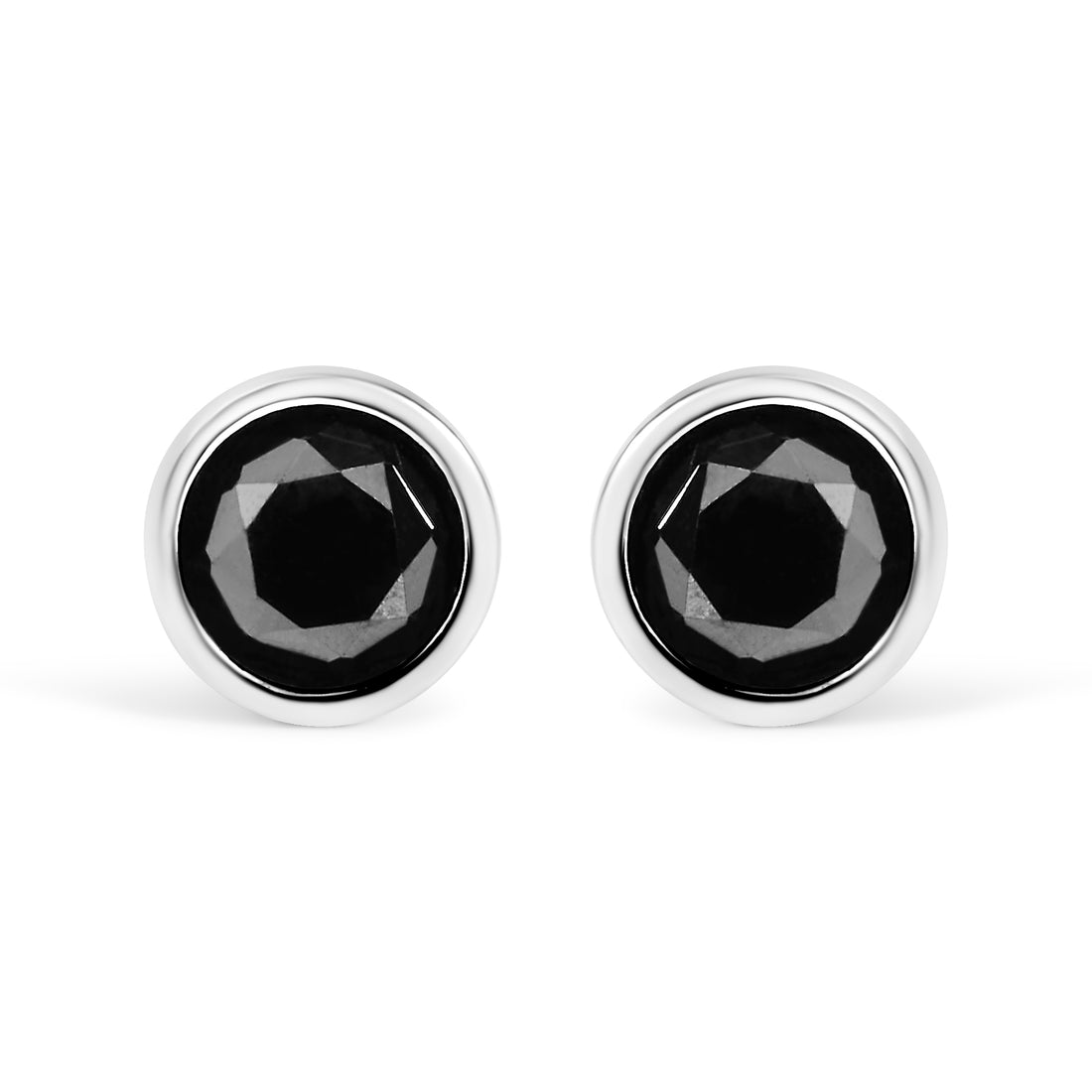 Haus of Brilliance .925 Sterling Silver 1.00 Cttw Round Brilliant-Cut Black Diamond Bezel-Set Stud Earrings with Screw Backs (Fancy Color-Enhanced, I2-I3 Clarity)