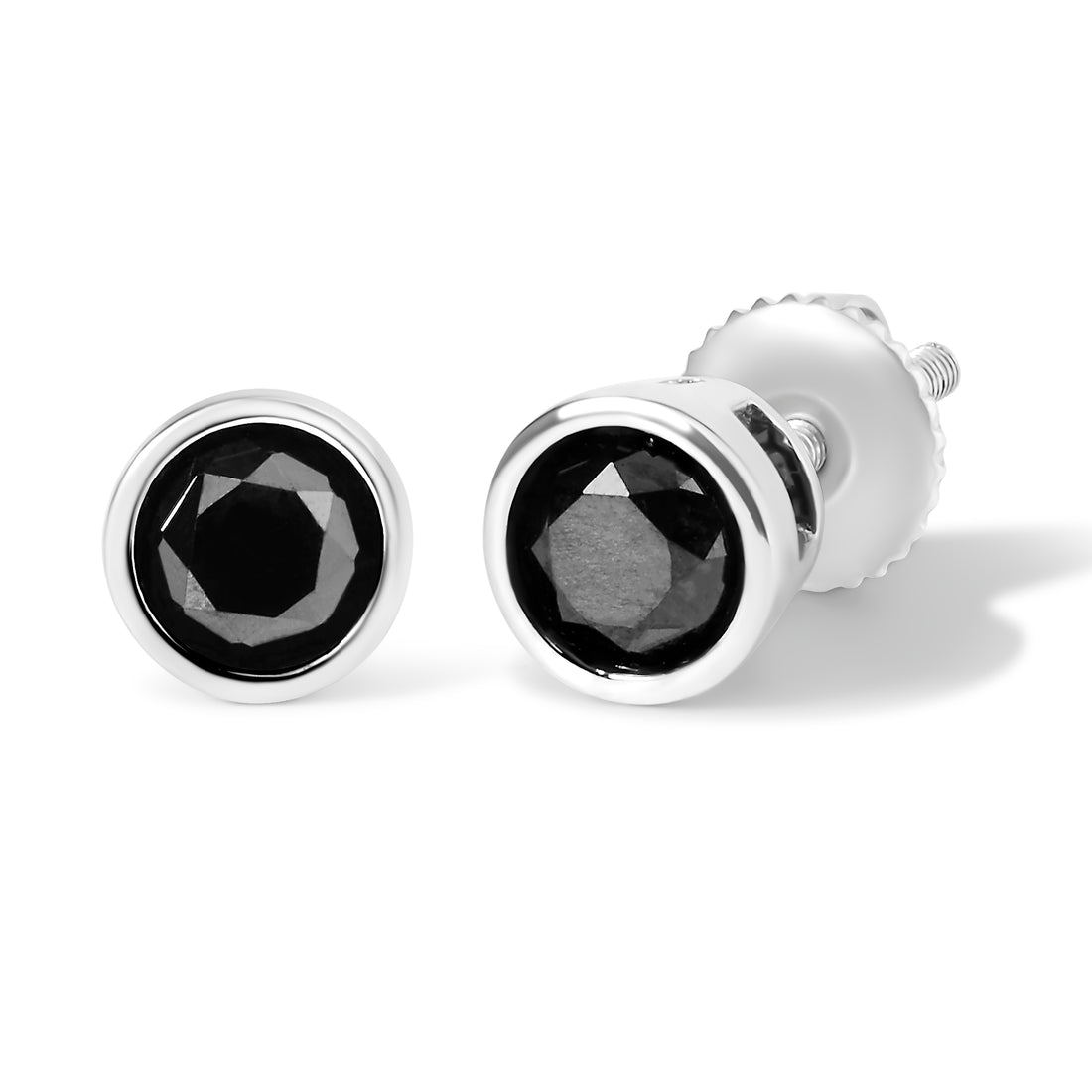 Haus of Brilliance .925 Sterling Silver 1.00 Cttw Round Brilliant-Cut Black Diamond Bezel-Set Stud Earrings with Screw Backs (Fancy Color-Enhanced, I2-I3 Clarity)