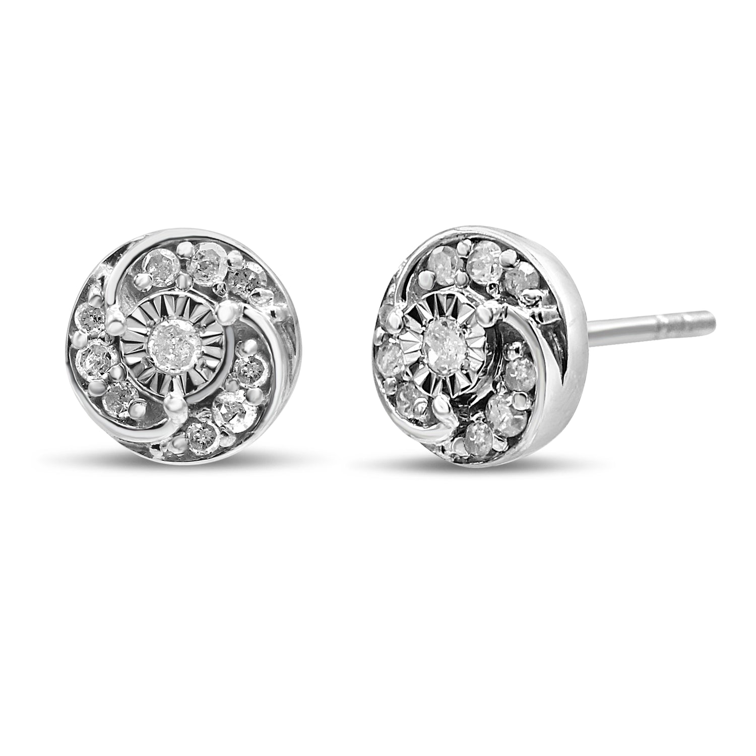 Haus of Brilliance .925 Sterling Silver 1/4 Cttw Round Diamond Spiral Halo Cluster Stud Earrings (I-J Color, I2-I3 Clarity)