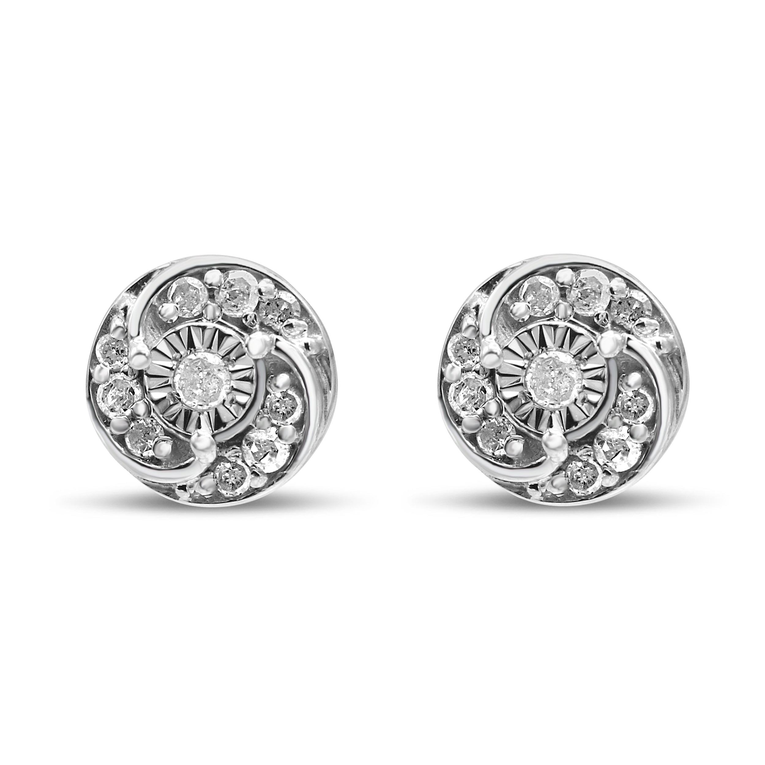 Haus of Brilliance .925 Sterling Silver 1/4 Cttw Round Diamond Spiral Halo Cluster Stud Earrings (I-J Color, I2-I3 Clarity)