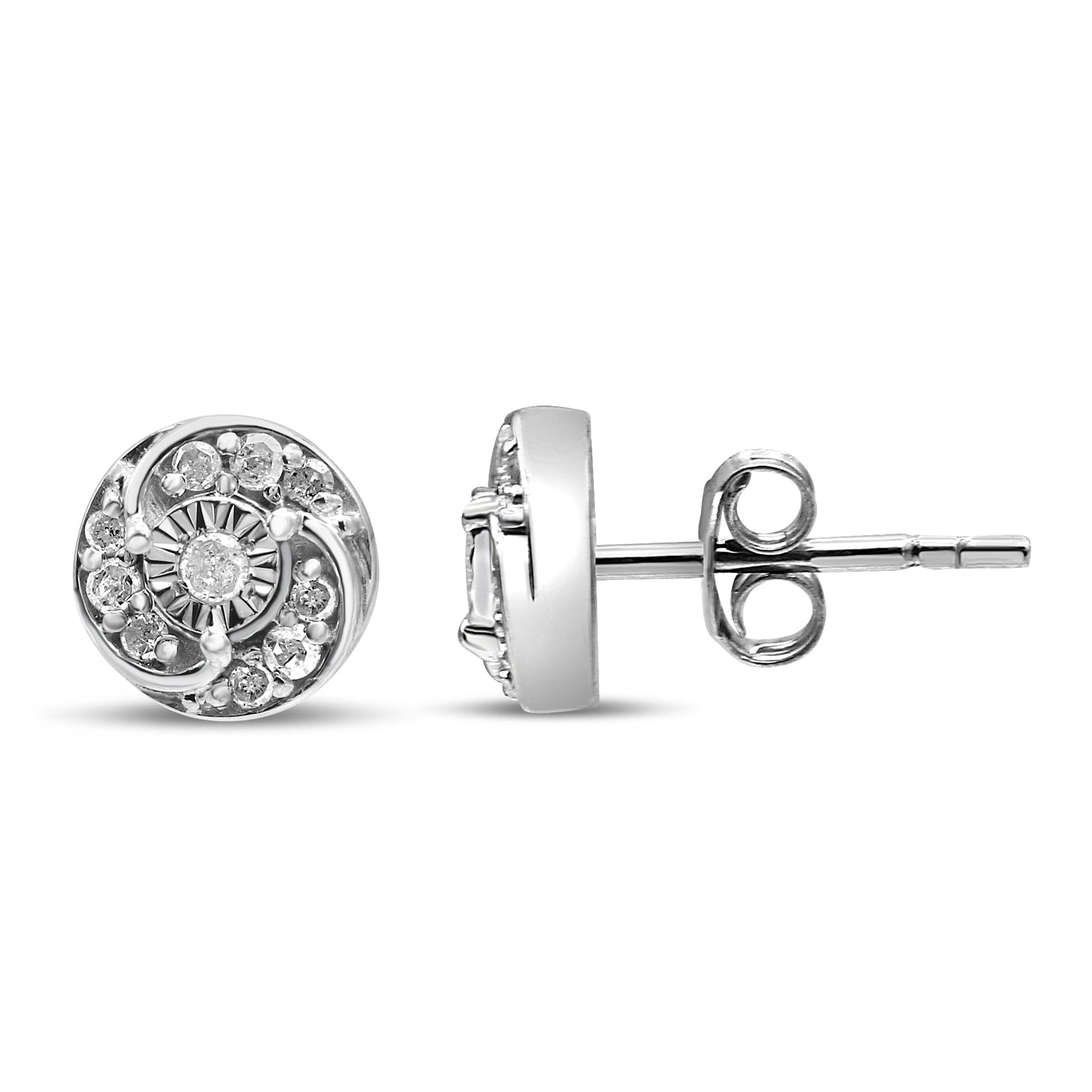 Haus of Brilliance .925 Sterling Silver 1/4 Cttw Round Diamond Spiral Halo Cluster Stud Earrings (I-J Color, I2-I3 Clarity)