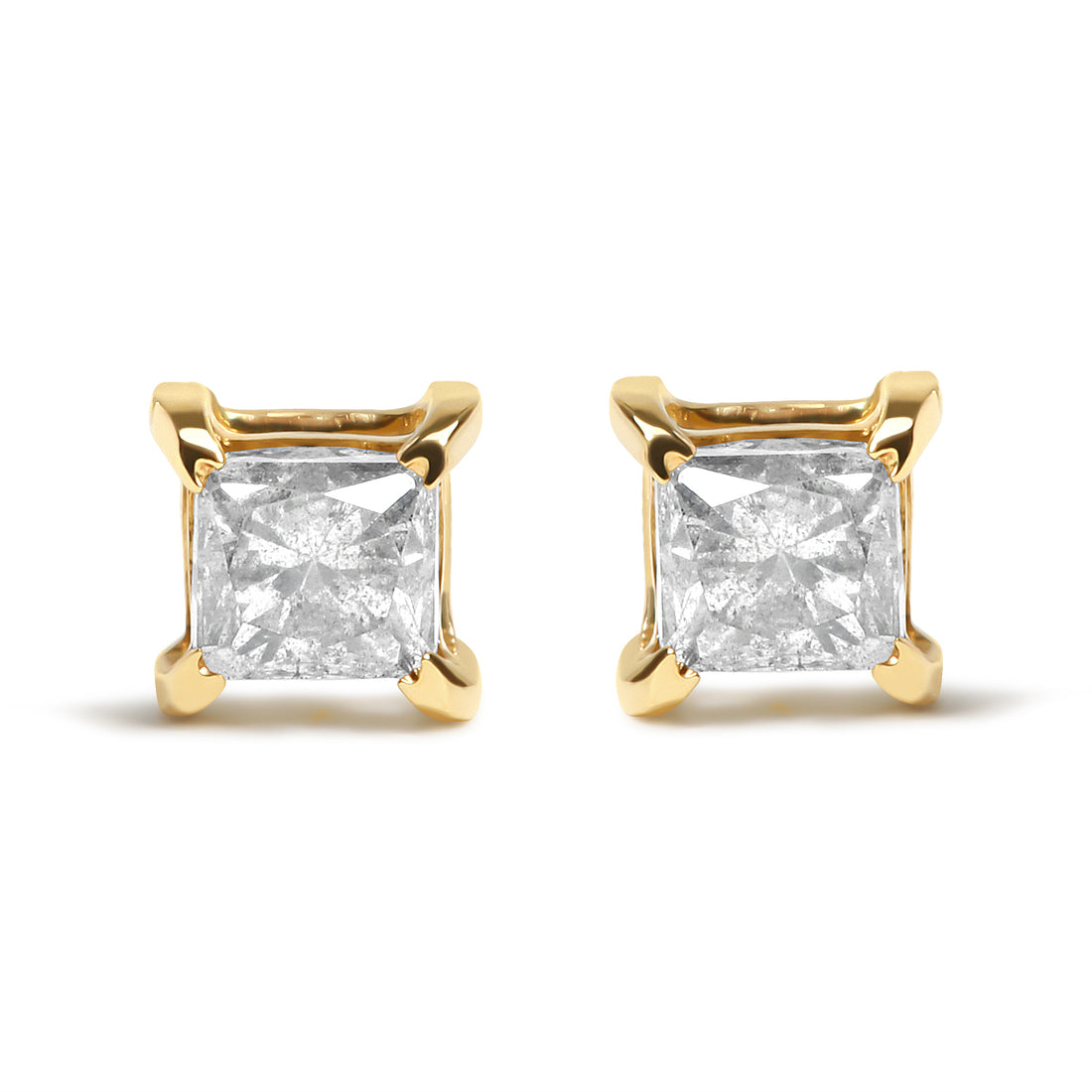 Haus of Brilliance 10K Yellow Gold 5/8 Cttw Princess Cut Diamond 4-Prong Solitaire Stud Earrings (J-K Color, I2-I3 Clarity) NWT