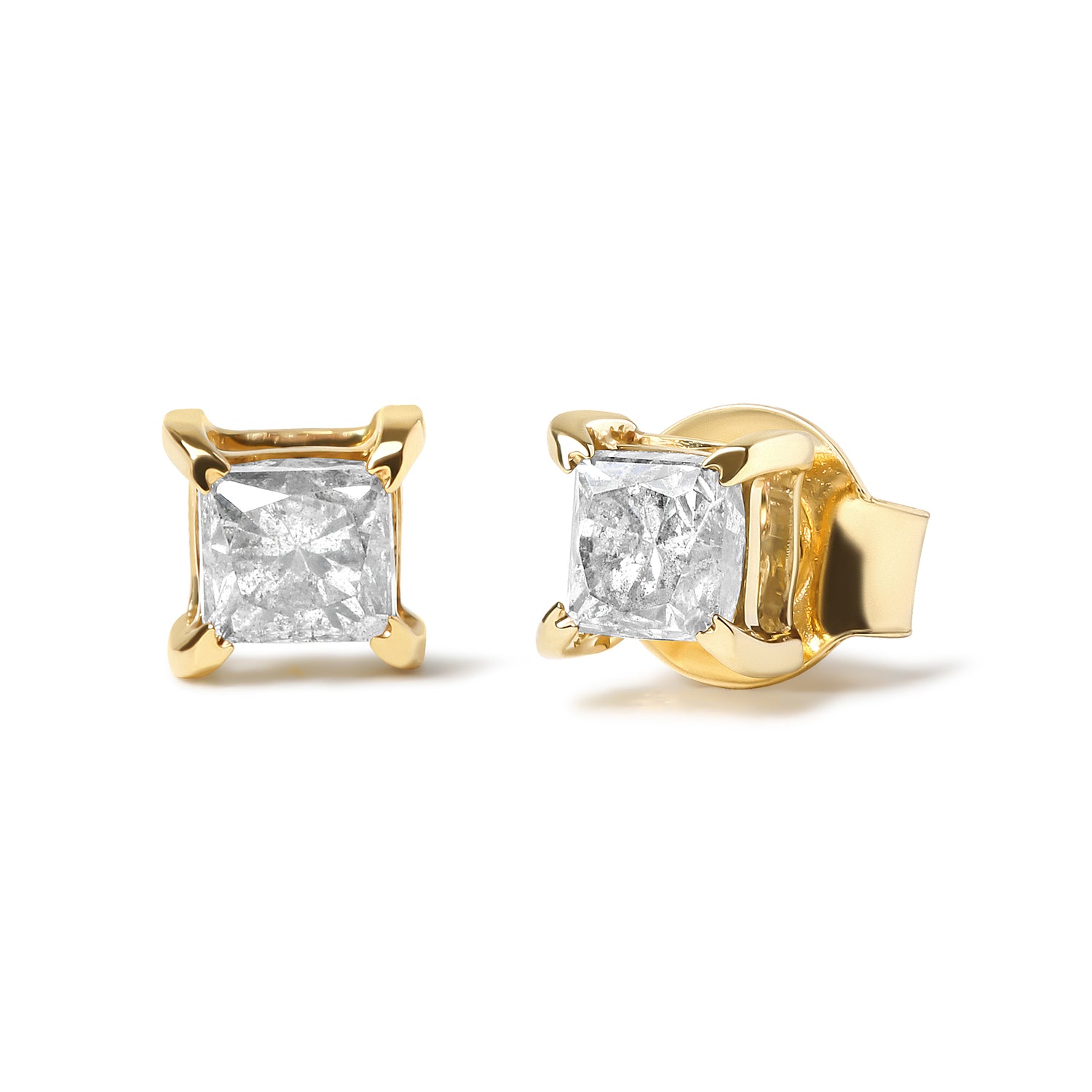 Haus of Brilliance 10K Yellow Gold 5/8 Cttw Princess Cut Diamond 4-Prong Solitaire Stud Earrings (J-K Color, I2-I3 Clarity) NWT