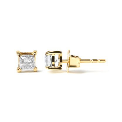 Haus of Brilliance 10K Yellow Gold 5/8 Cttw Princess Cut Diamond 4-Prong Solitaire Stud Earrings (J-K Color, I2-I3 Clarity) NWT