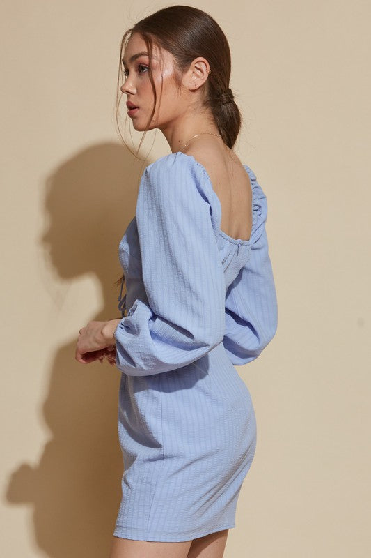 Blue Blush Light Blue Long Sleeve Front Tie Mini / M