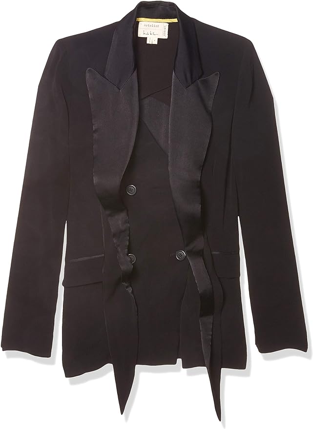 Nicole Miller NY Crepe Tie Long Sleeve Blazer - Black