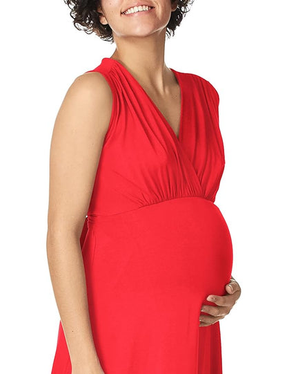 Maternal America Sleeveless Front Tie Dress - Red