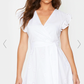 PrettyLittleThing White Embroidered Frill Shoulder Dress / XS