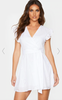 PrettyLittleThing White Embroidered Frill Shoulder Dress / XS