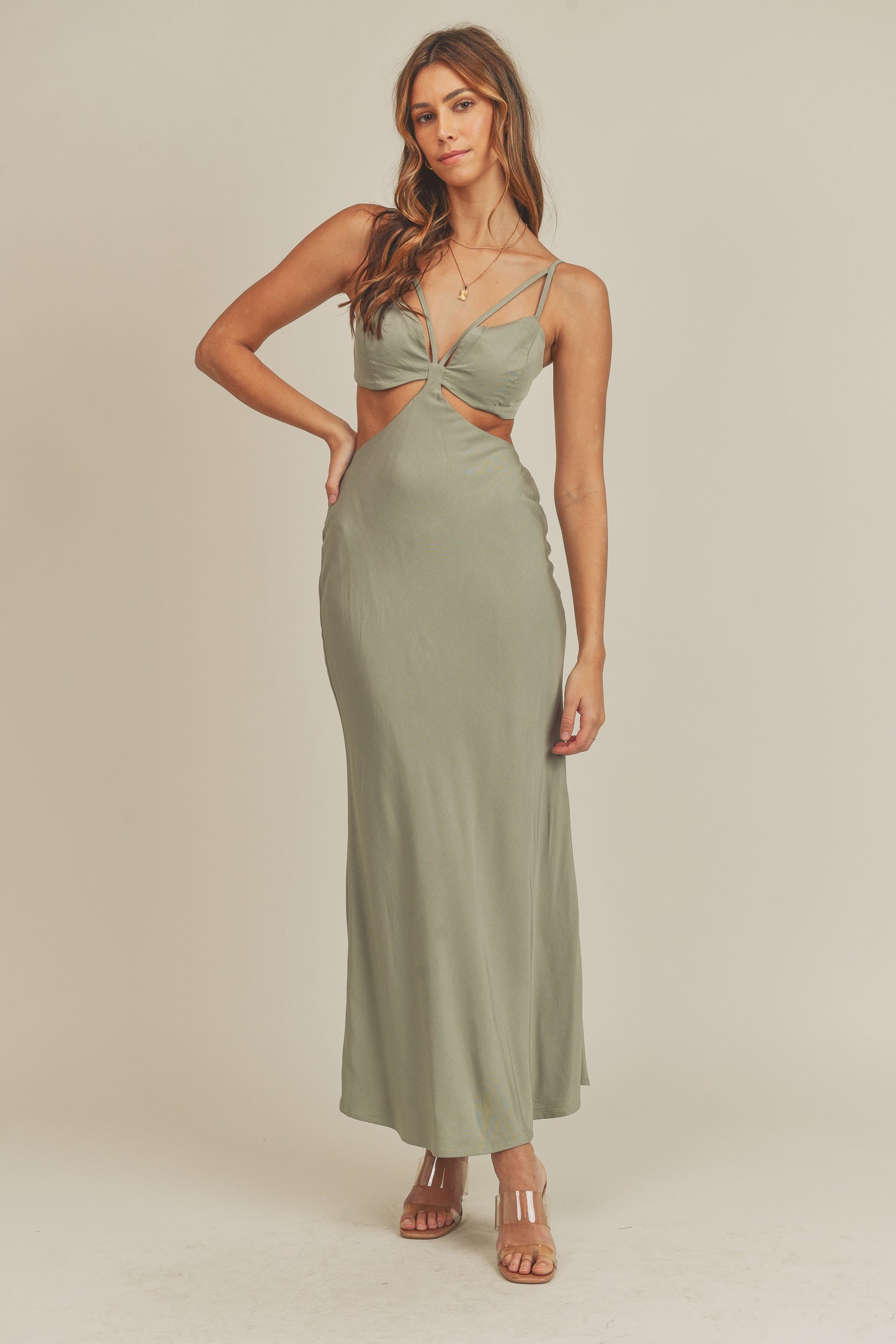 Mable Green Linen Side Cut-Out Maxi / S