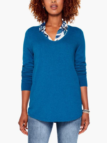 NIC+ZOE Vital V-Neck Sweater - /Blue Multi - M