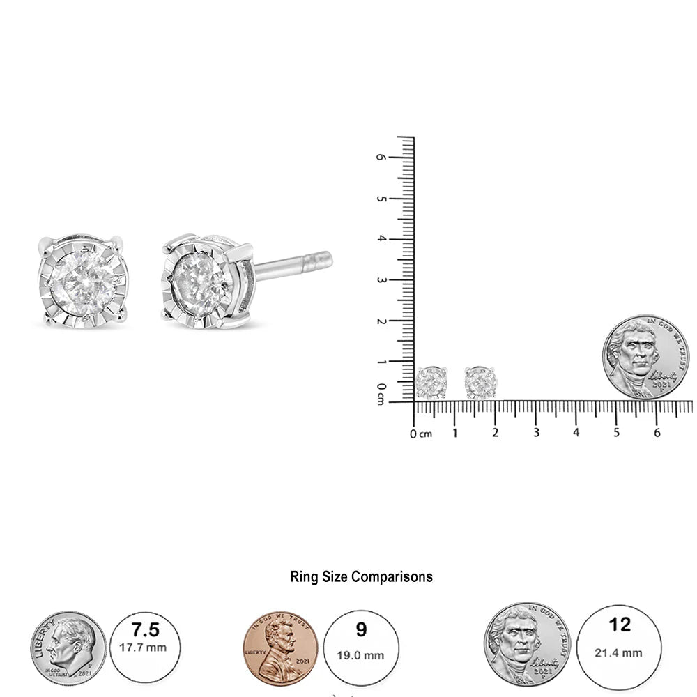 Haus of Brilliance .925 Sterling Silver 3/8 Cttw Miracle-Set Round Brilliant Cut Diamond Solitaire Stud Earrings (K-L Color, I2-I3 Clarity)