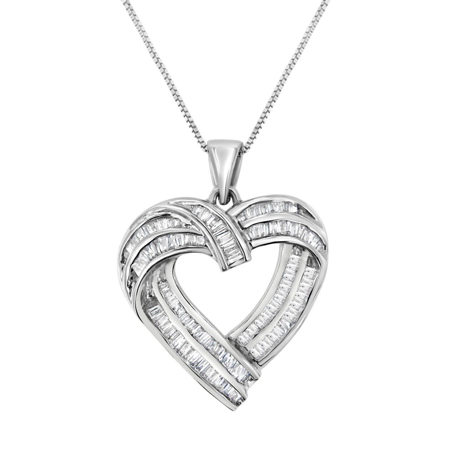 Haus of Brilliance Sterling Silver 7/8 cttw Baguette Diamond Heart Pendant Necklace (I-J, I2-I3)