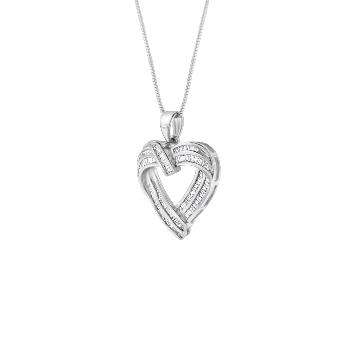 Haus of Brilliance Sterling Silver 7/8 cttw Baguette Diamond Heart Pendant Necklace (I-J, I2-I3)