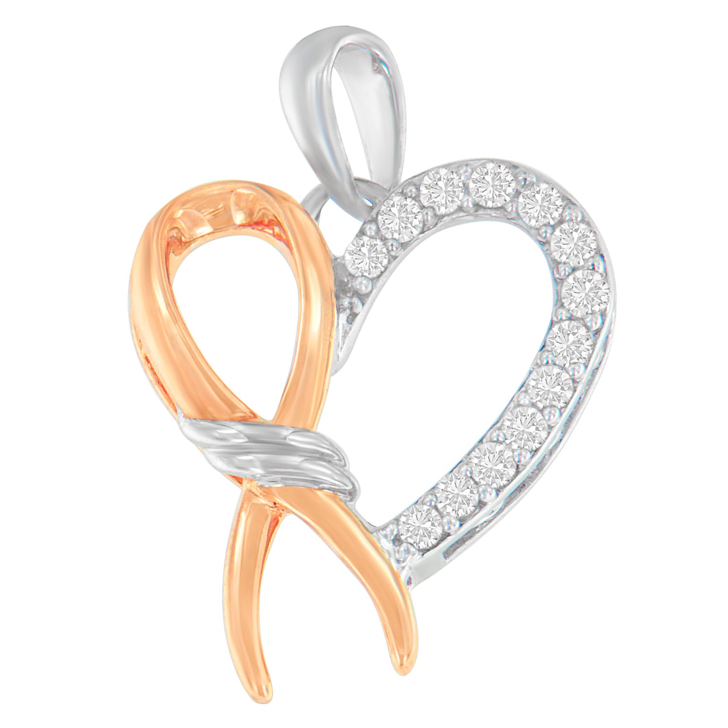 Haus of Brilliance Two-Toned .925 Sterling Silver 1/5 cttw Round Cut Diamond Ribbon Heart Accent Pendant Necklace (H-I, I2-I3)
