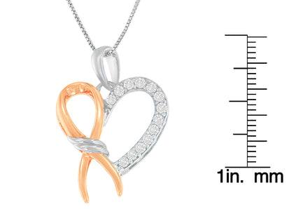 Haus of Brilliance Two-Toned .925 Sterling Silver 1/5 cttw Round Cut Diamond Ribbon Heart Accent Pendant Necklace (H-I, I2-I3)