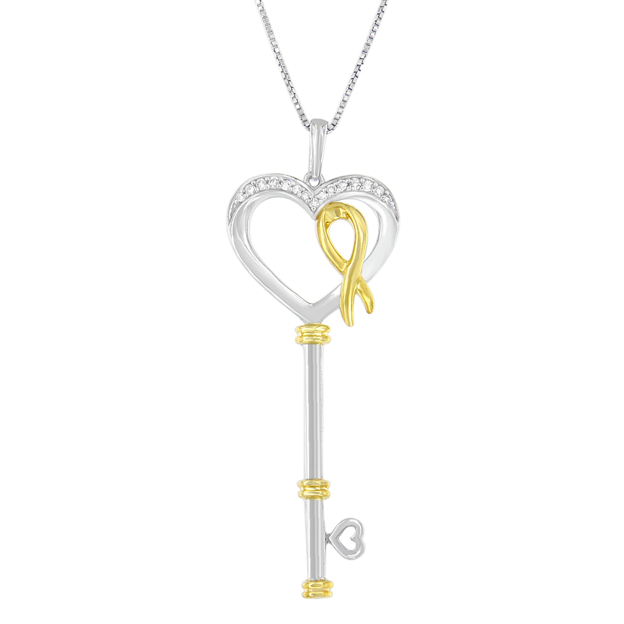 Haus of Brilliance 10k Two-Tone Gold-Plated Sterling Silver 1/10 ct TDW Round Cut Diamond Key to My Heart Pendant Necklace (H-I, I1-I2)