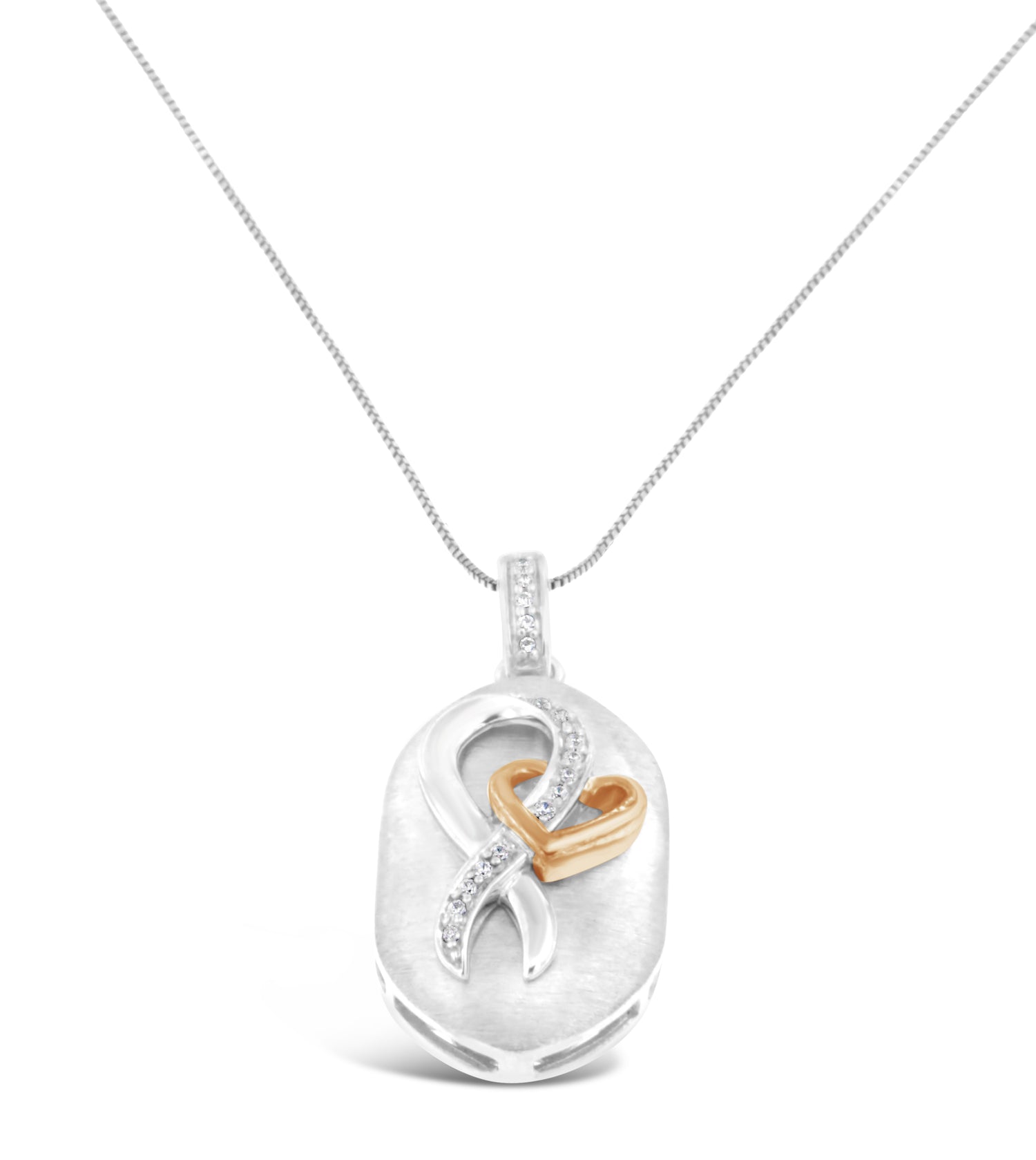 Haus of Brilliance 10k Rose Gold and Sterling Silver 1/10ct TDW Round Cut Diamond Interlocked Heart and Ribbon Pendant Necklace (H-I, I1-I2)