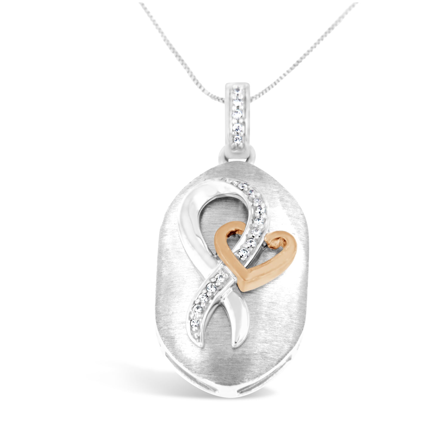 Haus of Brilliance 10k Rose Gold and Sterling Silver 1/10ct TDW Round Cut Diamond Interlocked Heart and Ribbon Pendant Necklace (H-I, I1-I2)