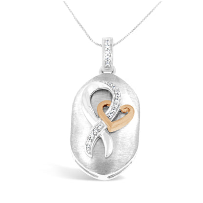 Haus of Brilliance 10k Rose Gold and Sterling Silver 1/10ct TDW Round Cut Diamond Interlocked Heart and Ribbon Pendant Necklace (H-I, I1-I2)