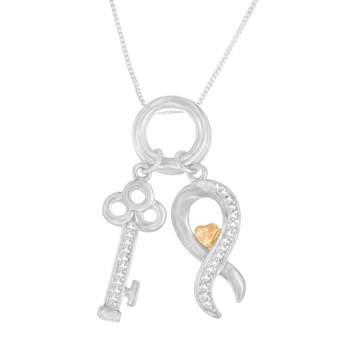 Haus of Brilliance Two Tone .925 Sterling Silver 1/6 cttw Diamond Symbol Key Pendant Necklace (H-I, I1-I2)