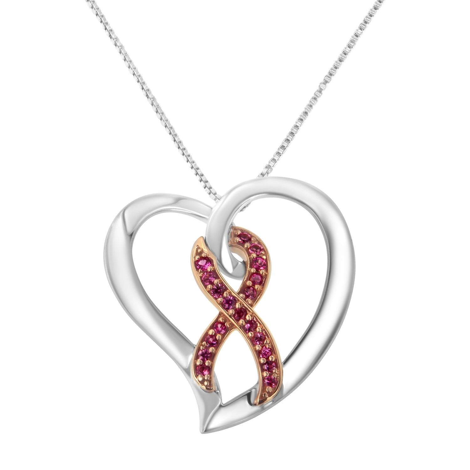 Haus of Brilliance 14KT Rose Gold and Sterling Silver Heart Pendant Necklace with Created Pink Sapphires