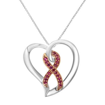 Haus of Brilliance 14KT Rose Gold and Sterling Silver Heart Pendant Necklace with Created Pink Sapphires