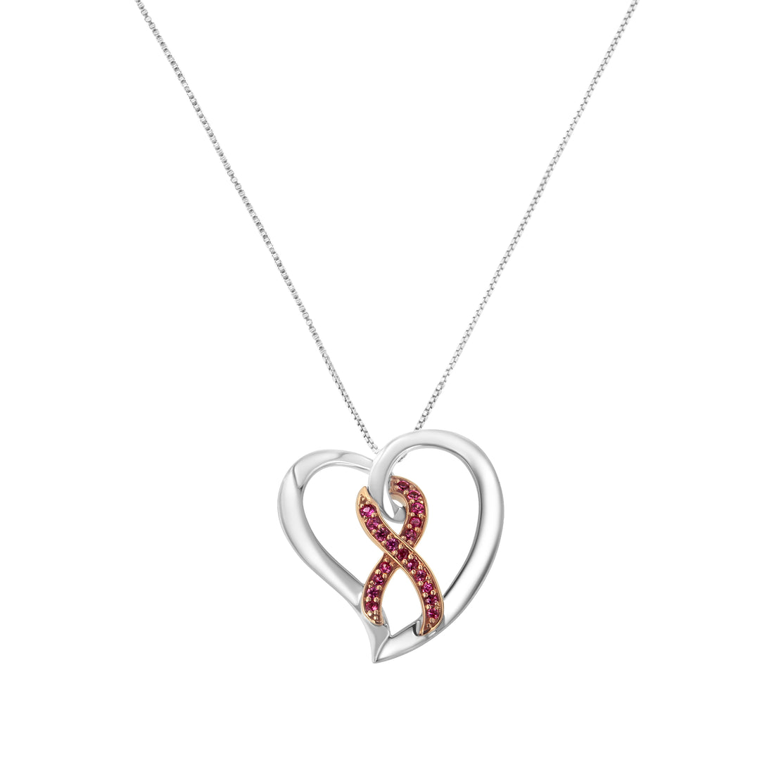 Haus of Brilliance 14KT Rose Gold and Sterling Silver Heart Pendant Necklace with Created Pink Sapphires