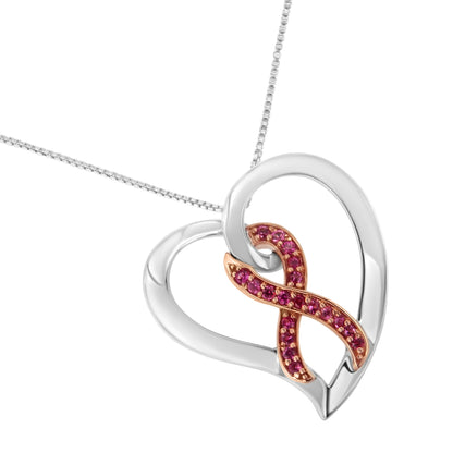 Haus of Brilliance 14KT Rose Gold and Sterling Silver Heart Pendant Necklace with Created Pink Sapphires