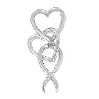 Haus of Brilliance .925 Sterling Silver Double-Heart &amp; Awareness Ribbon Linked Pendant Necklace