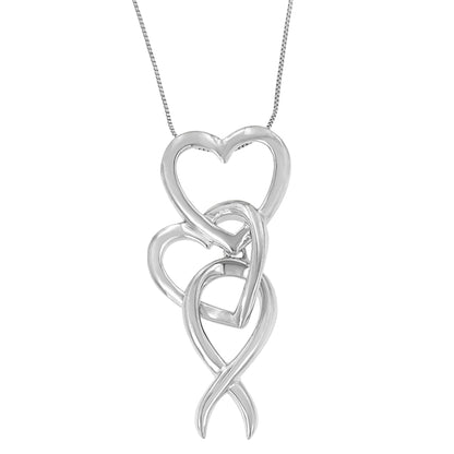 Haus of Brilliance .925 Sterling Silver Double-Heart &amp; Awareness Ribbon Linked Pendant Necklace