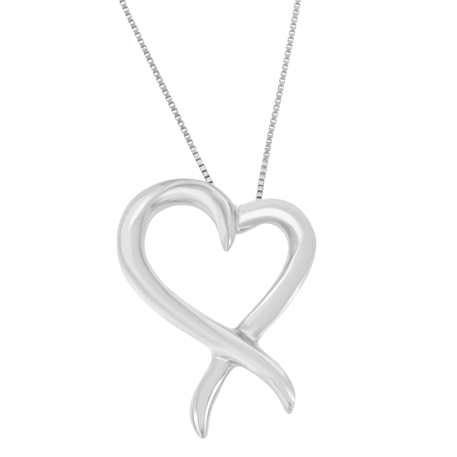 Haus of Brilliance .925 Sterling Silver Open Heart-Shaped Awareness Ribbon Pendant Necklace