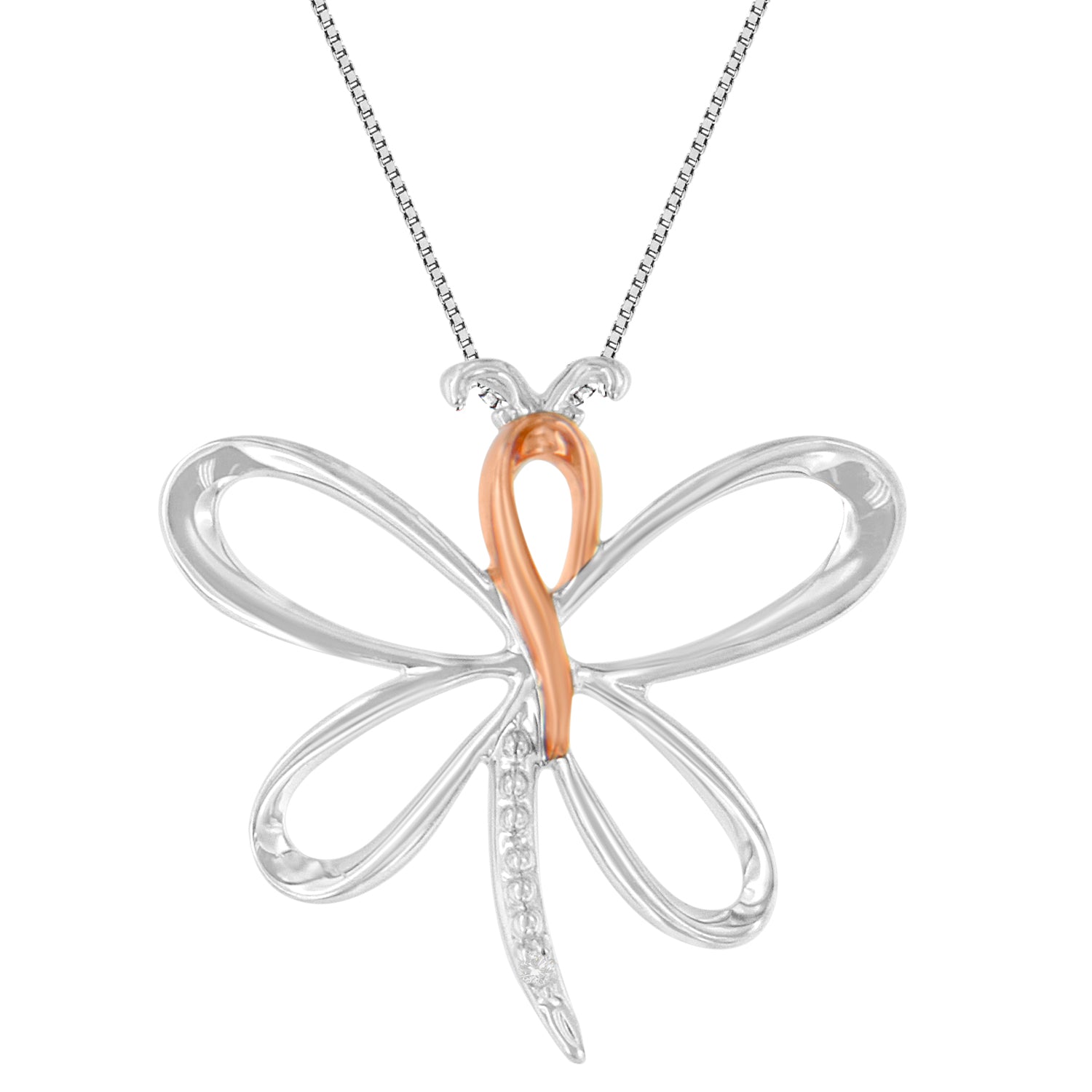 Haus of Brilliance 10K Rose Gold over .925 Sterling Silver Diamond-Accented Dragonfly 18&quot; Pendant Necklace (H-I Color, I1-I2 Clarity)