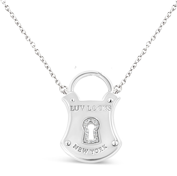 Haus of Brilliance .925 Sterling Silver 1/10 Cttw Diamond Lock Pendant 18&quot; Necklace (H-I Color, I1-I2 Clarity)