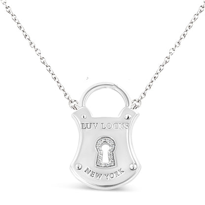 Haus of Brilliance .925 Sterling Silver 1/10 Cttw Diamond Lock Pendant 18&quot; Necklace (H-I Color, I1-I2 Clarity)